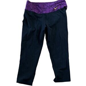 Nike Dri Fit Legging Capri Pants Purple Black Medium Yoga Walking Sports Running